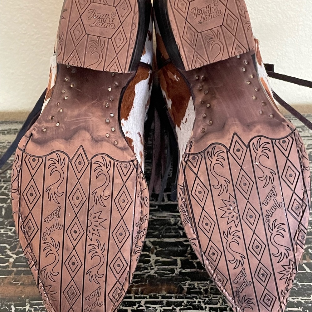 TONY LAMA White Brown Rust Cow Pony Print Calf Hair Western Cowgirl Leather Boot - Picture 11 of 16